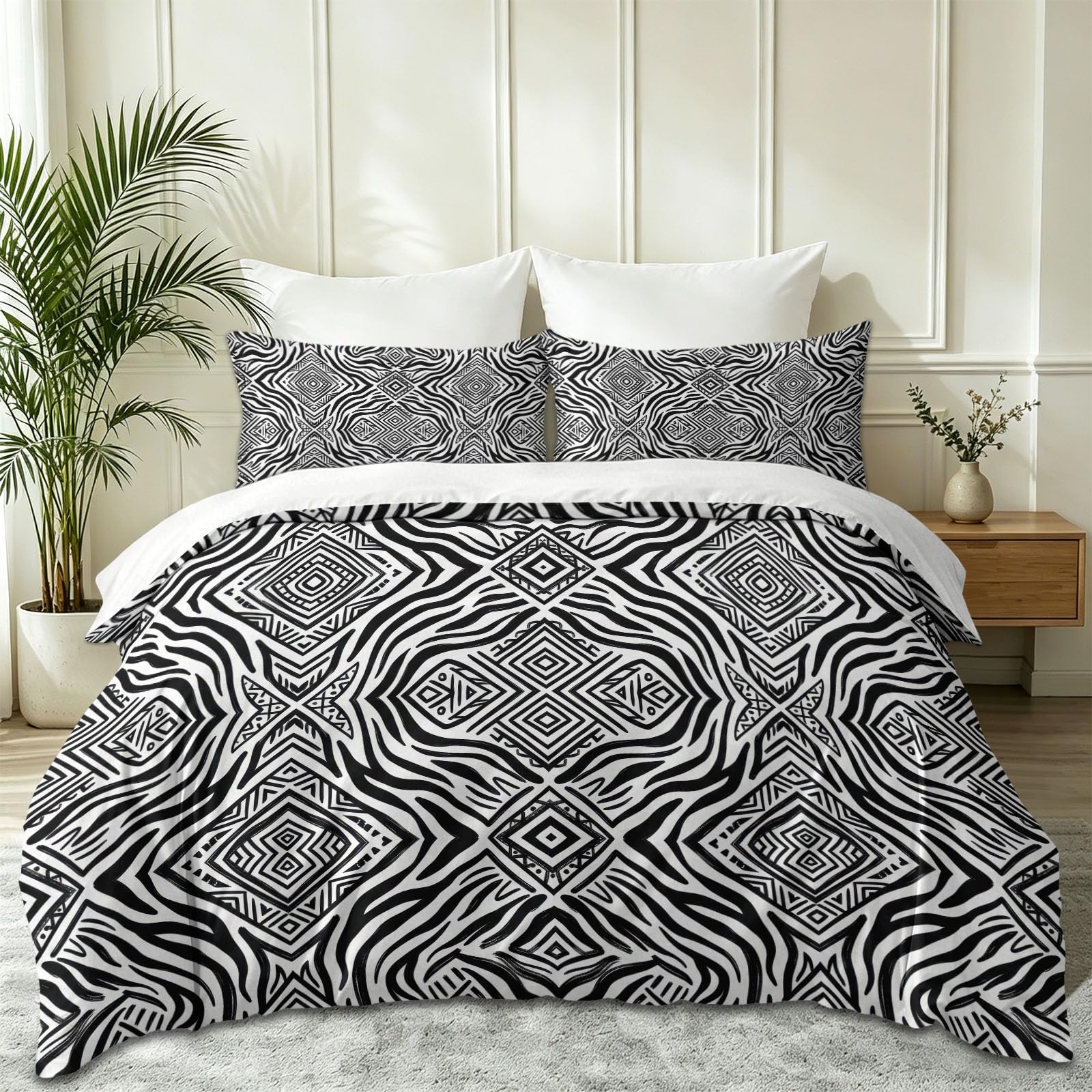 3 teilig Bettwäsche 180 x 200 cm, Zebramuster Wellen Rauten Wende Bedding