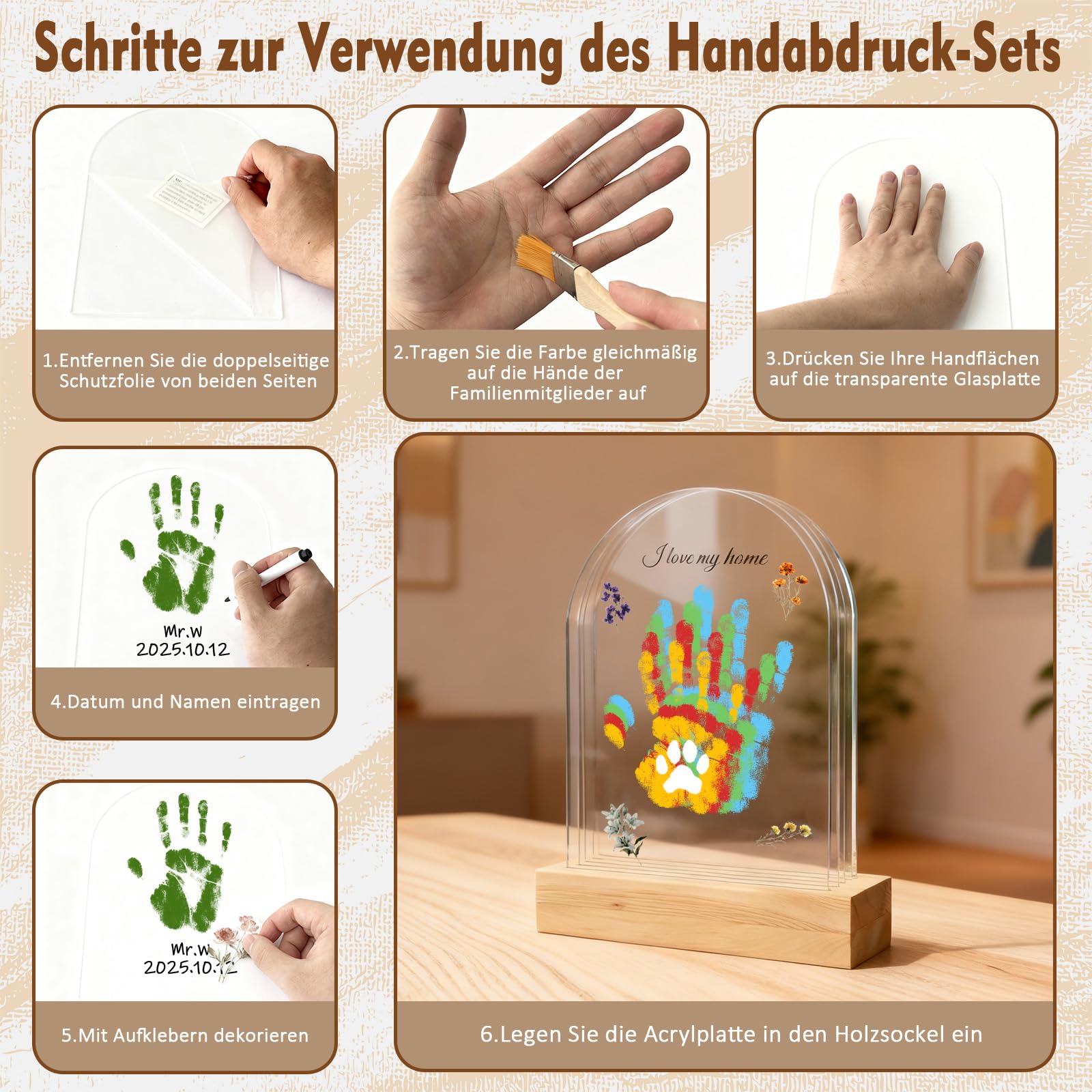 Fayavoo Handabdruck Set Familie mit 5 Acrylplatten, Baby Handabdruck und Fußabdruck Set, DIY Personalisiertes Andenken-Geschenk für Mama, Papa, Baby & die ganze Familie