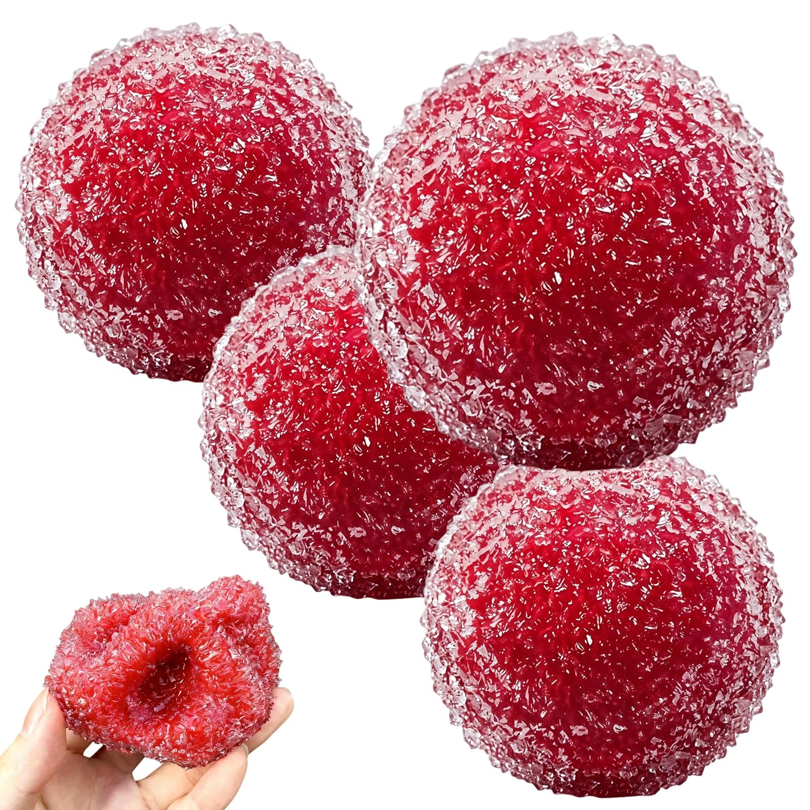 Waxberry Moldable Crunchy Stress Balls, 6cm Noisy Ice Skin Fidget Squishy Ball High Elasticity Squishies TPR Non Bounce Sound Slow Recovery Squeeze Anxiety Relief Toy for Adults(Red-4pcs)