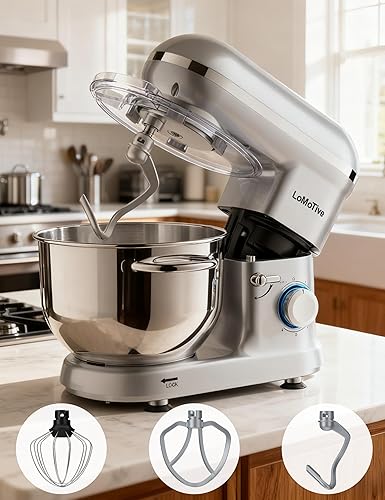 Miniatura 3 de Batidora de Pie 6QT Mezcladora de Masa - Mezcladora de Masa de 660W Mezcladora Eléctrica de 6 Velocidades con Batidor de Huevos Gancho para Masa