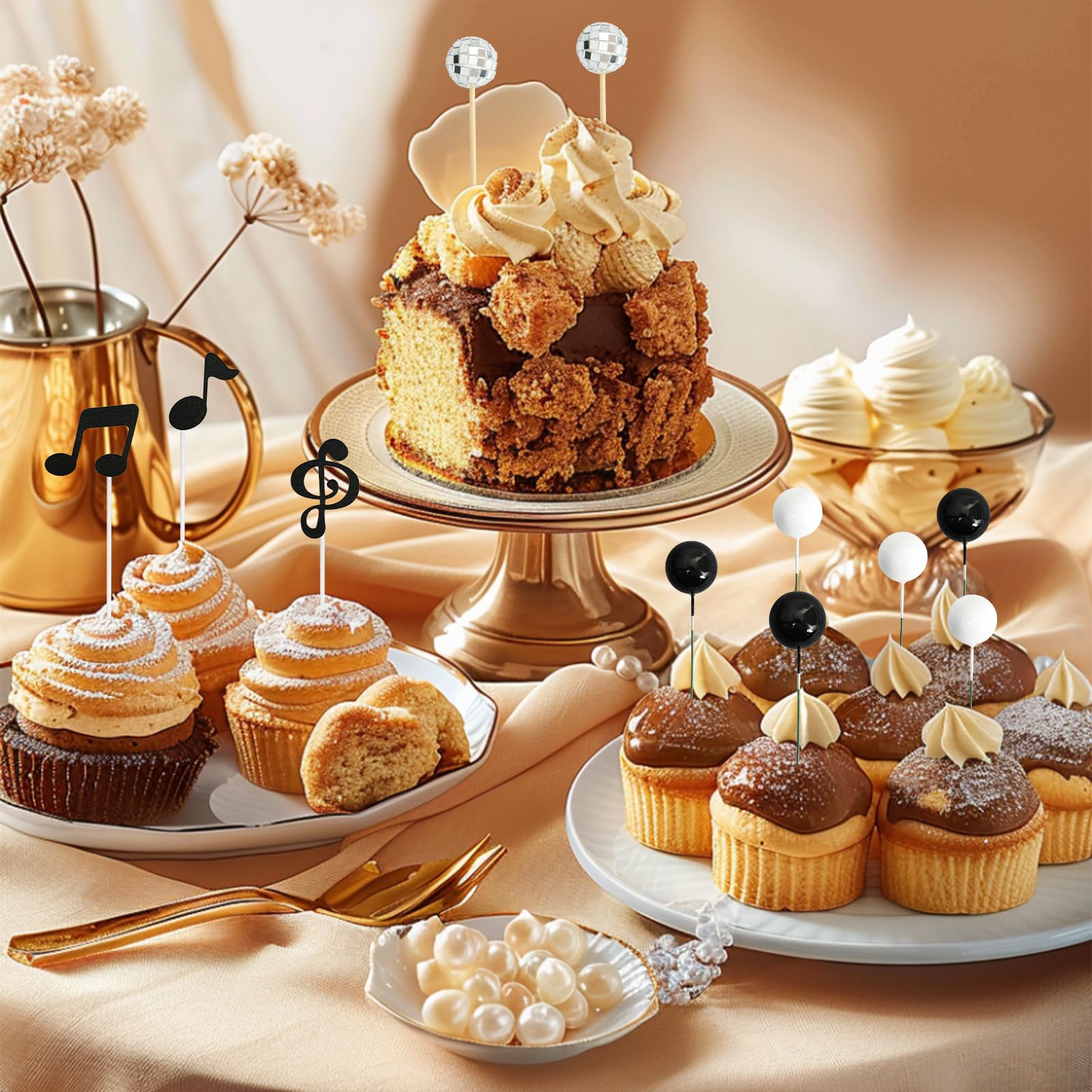 36 Pièces Décoration Gâteau Boule Disco - Toppers Anniversaire Thème Musical 70s 80s 90s - Parfait Pour Fêtes Disco Et Soirées Rétro