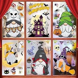 Orfonbi Halloween Window Clings for Kids - 9 Sheets Cute Halloween Window Decorations Gnome Window Stickers for Glass Windows Double Sided for Room Party
