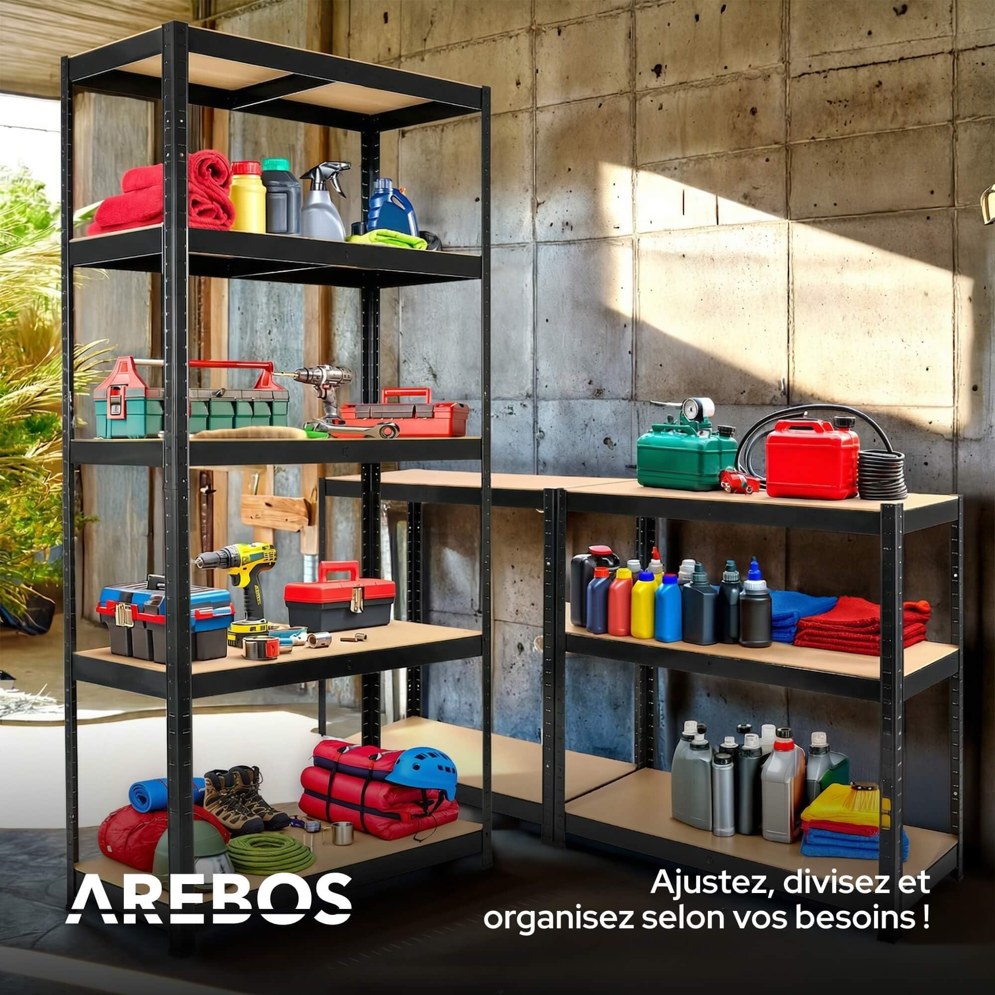 AREBOS étagère Charges Lourdes Lot de 2 | 180x90x40 cm | 875 kg | 5 Niveaux MDF | rayonnage de Stockage Cave Atelier | Noir