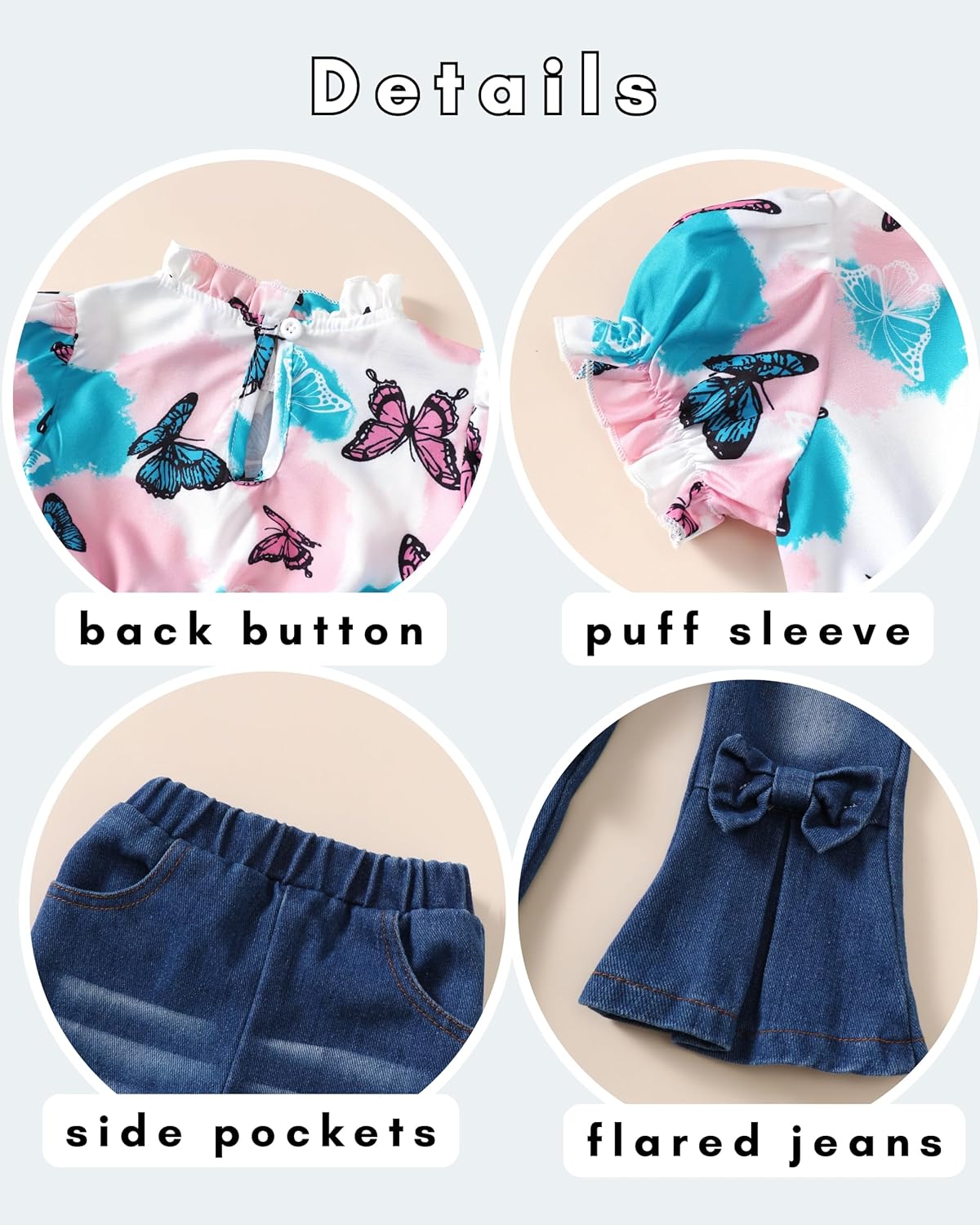 Baby Girl Clothes Toddler Girl Outfits Kids Puff Sleeve Shirt Top Flare Denim Pants Jeans Clothing for Little Girls - Image 6