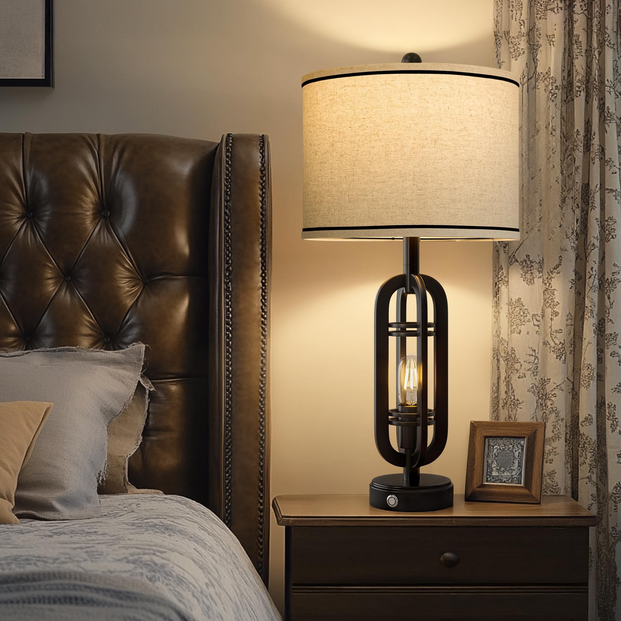 G-SAFAVA 23.75" Retro Farmhouse Black Table Lamp for Living Room Bedroom Nightstand Set of 2 Touch Control Bedside Nightlight Vintage Modern Lamp with USB C+A Ports and 2 Light Sources