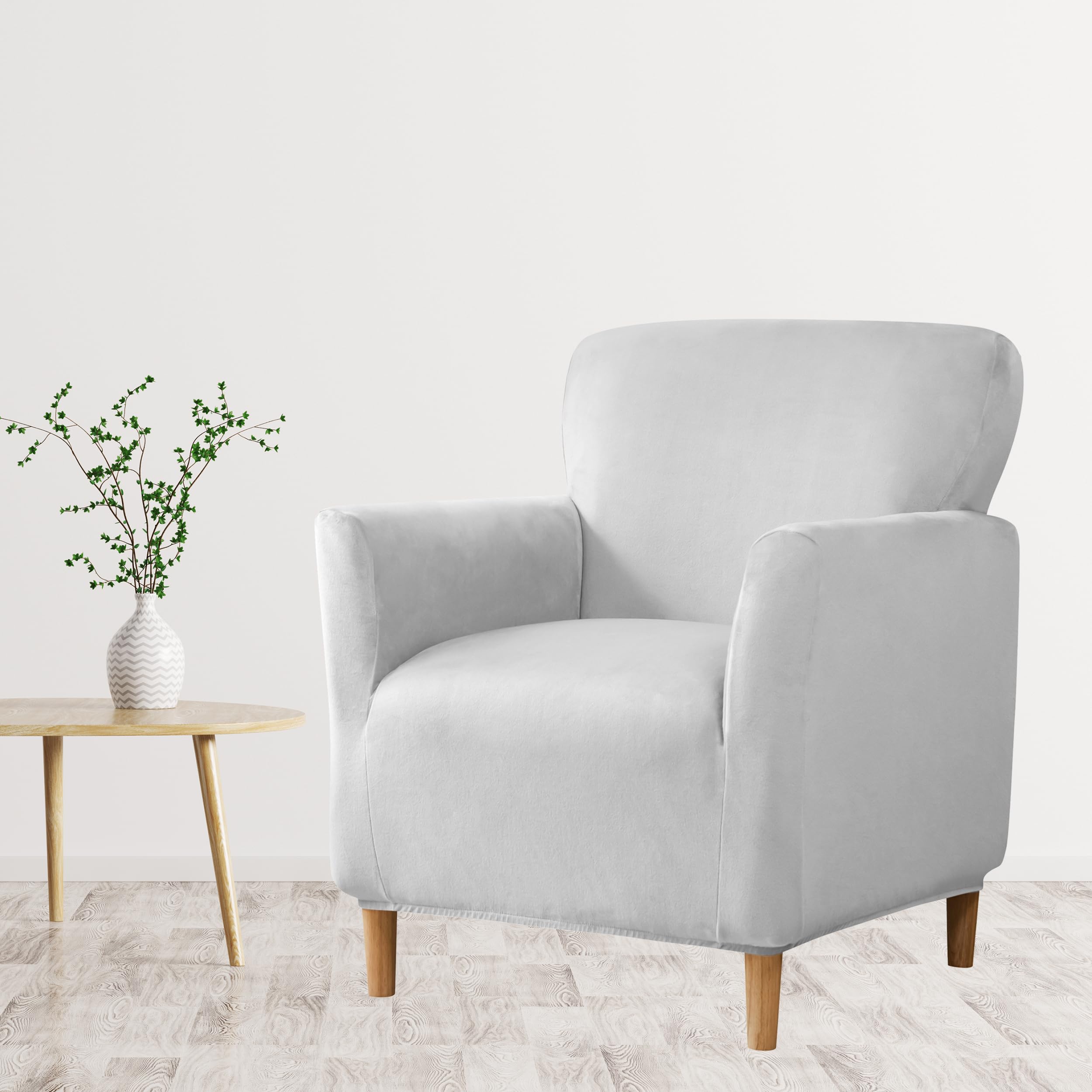 Stretch Velvet Mid Century Modern Armchair Slipcovers Soft Club Chair Cover with Arms Furniture Protector for Living Room Office Reception Reading Accent Chairs Sofa (Grayish White)