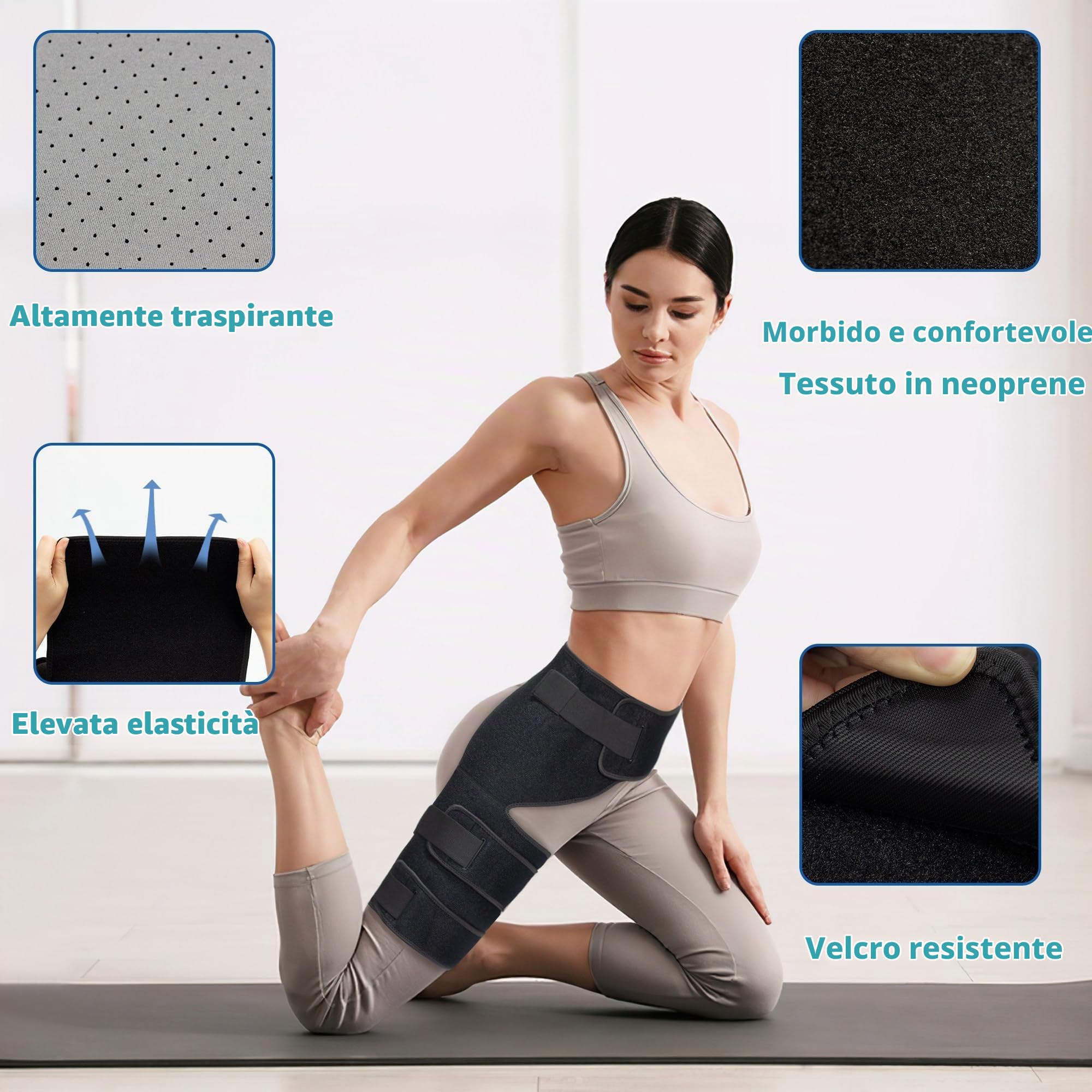 Hiball Tutore regolabile per anca e coscia per alleviare il dolore alla sciatica, stabilizzatore medico a compressione per inguine e tendine del ginocchio, per uomini e donne, fascia di supporto per