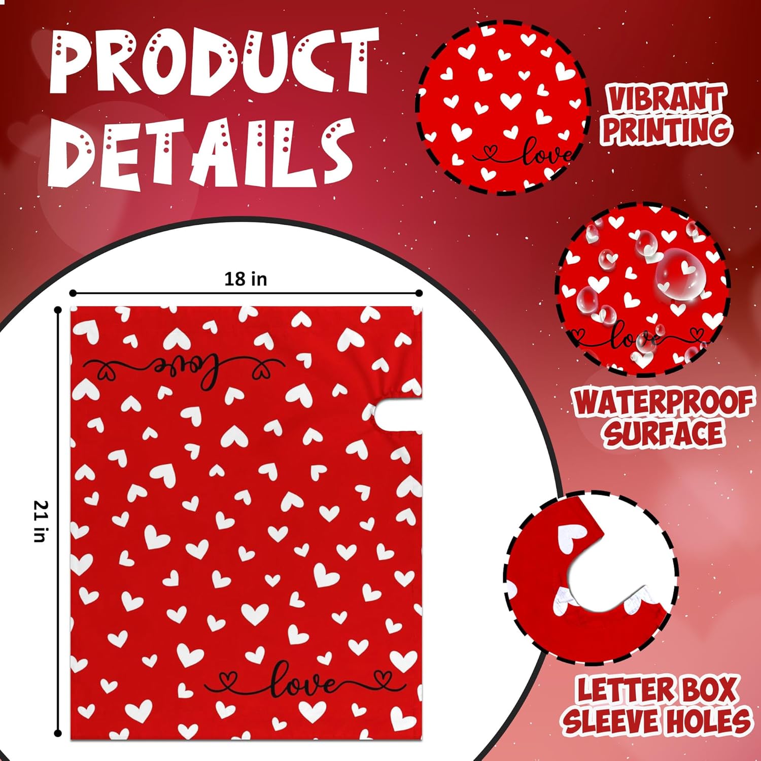 Valentine's Day Magnetic Mailbox Cover - Red with White Hearts & Love Lettering, Magnetic Standard Size 18" X 21" Valentine's Day Yard Decoration