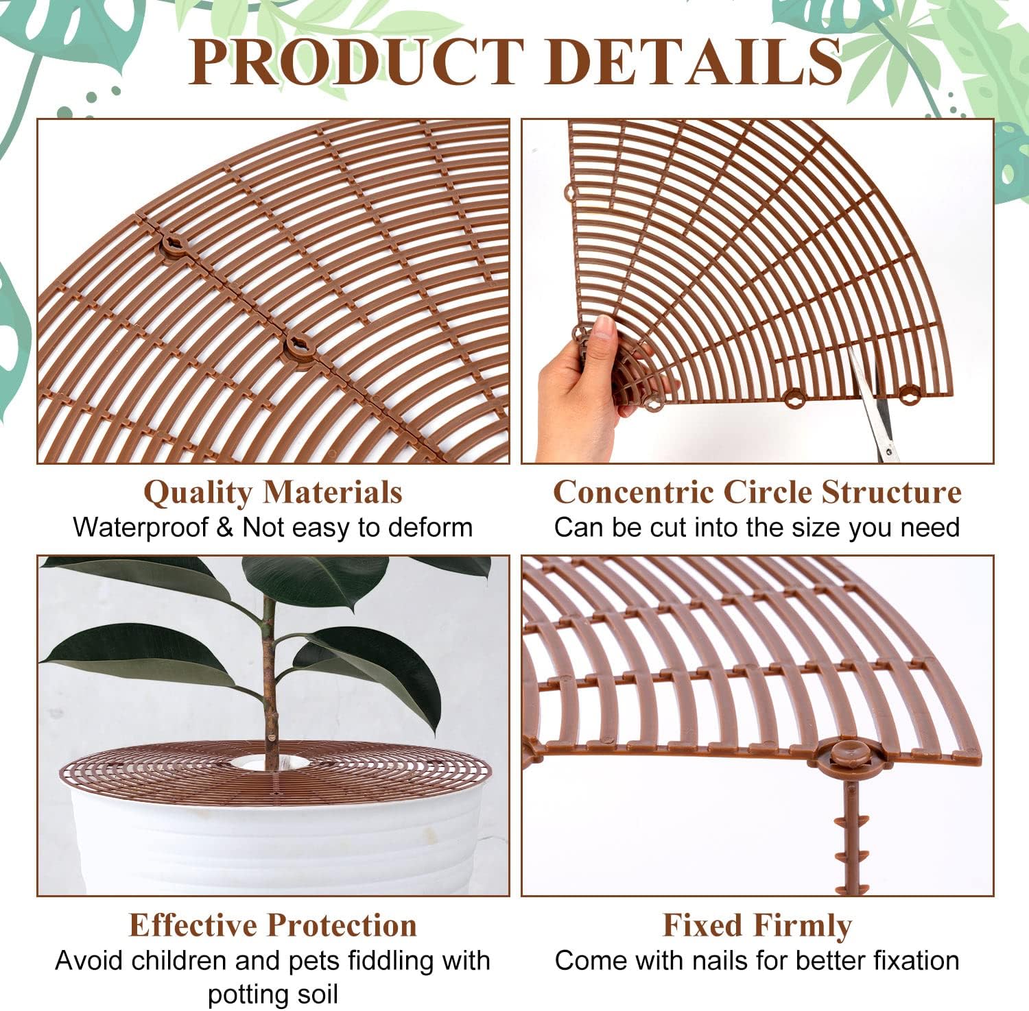 YGAOHF 5 Pcs 20.8" Plant Pot Grid Cover, Cuttable Grid Flower Pot Cover with 60 Stakes, Large Plastic Plant Pot Soil Protector with Center Cutout, Pet Cat Digging Stopper