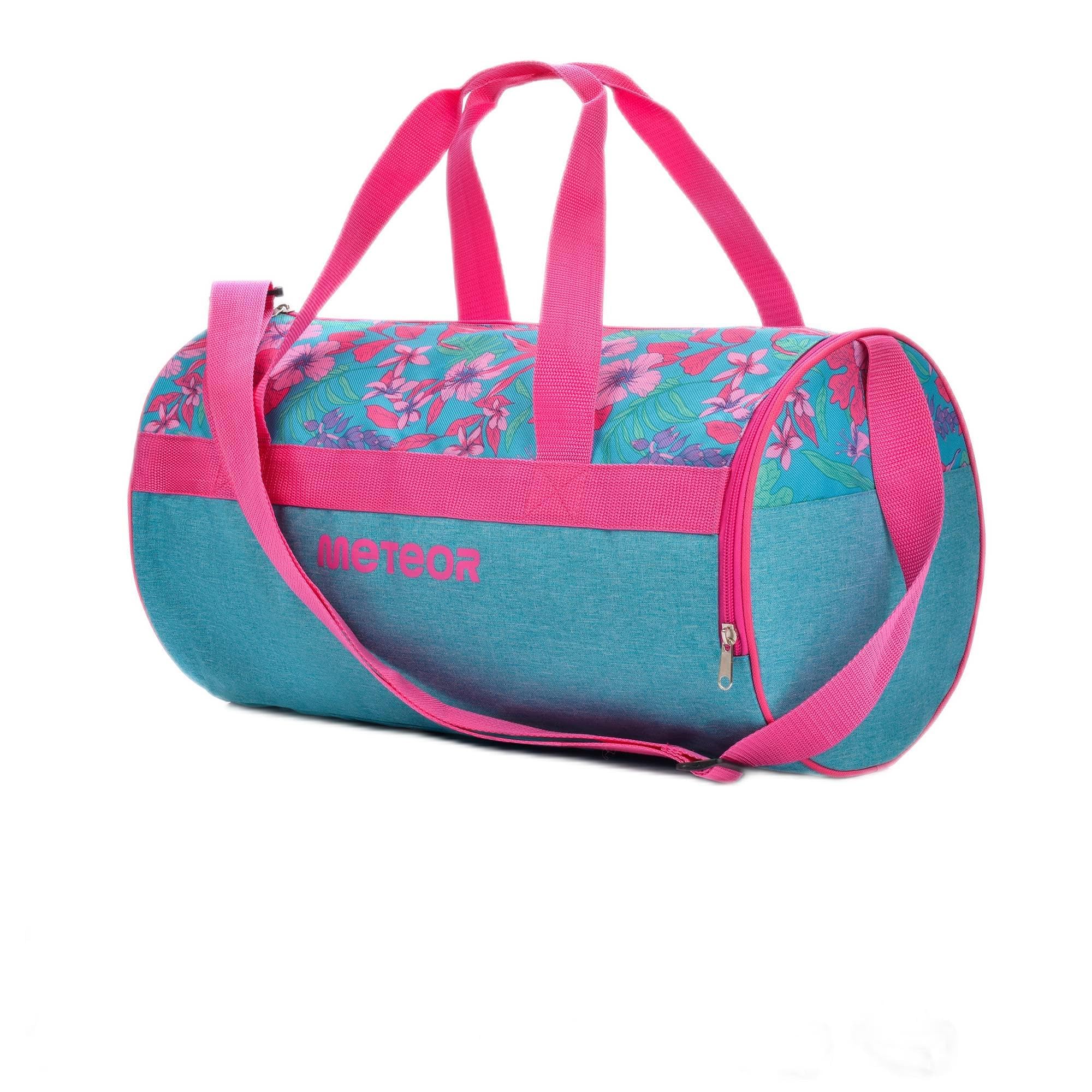 meteor Gym Duffel Cabin Holdall Bag - Lightweight Sports Luggage with Shoe Compartment, Shoulder Strap, Underseat Hand Size for Travel Workout Weekend Overnight (Blue/Pink Flowers, 25L) โ image 1