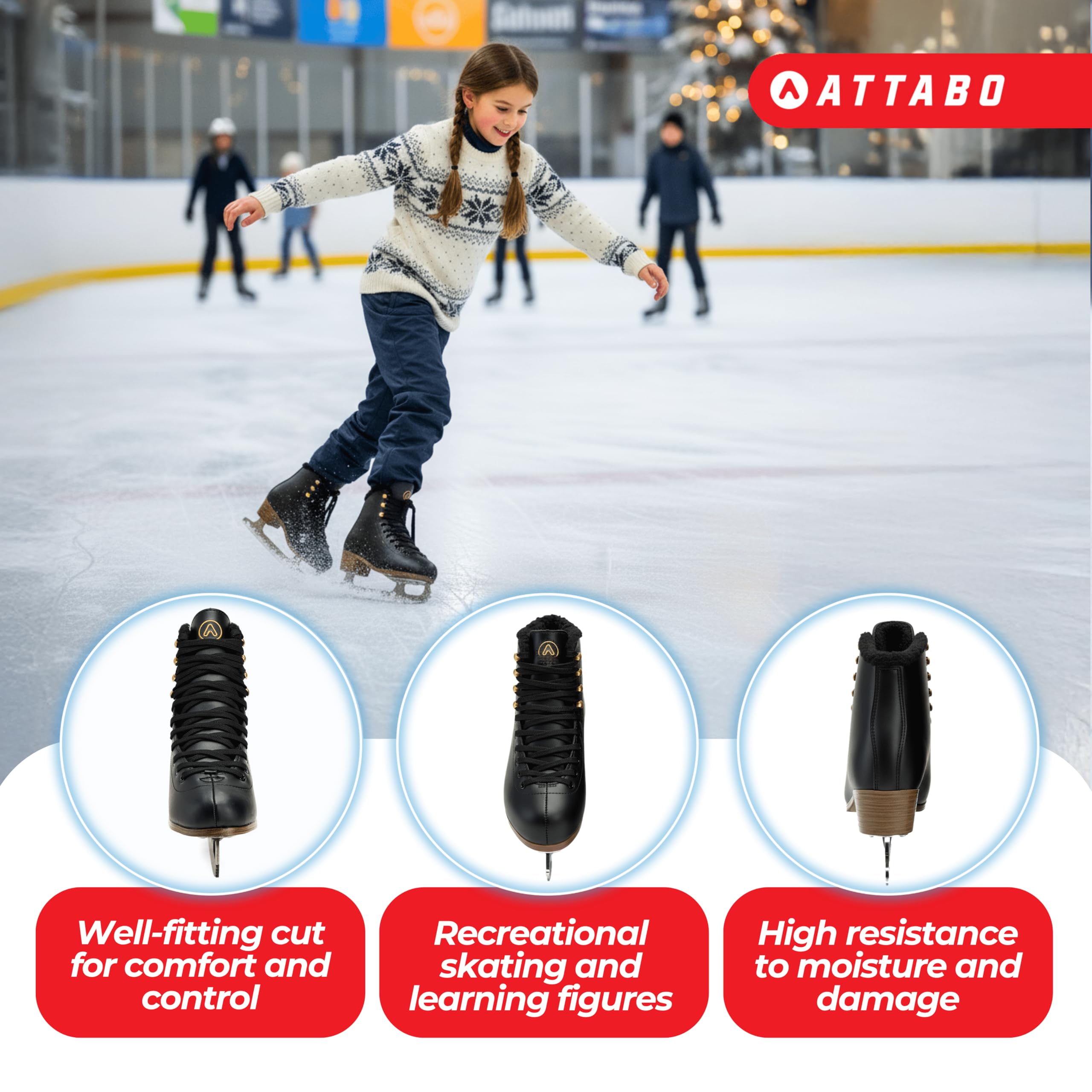 Patines de Hielo Artísticos para Niños Isla 31-36 EU Cuchilla de Acero Inoxidable Negro|Rosa