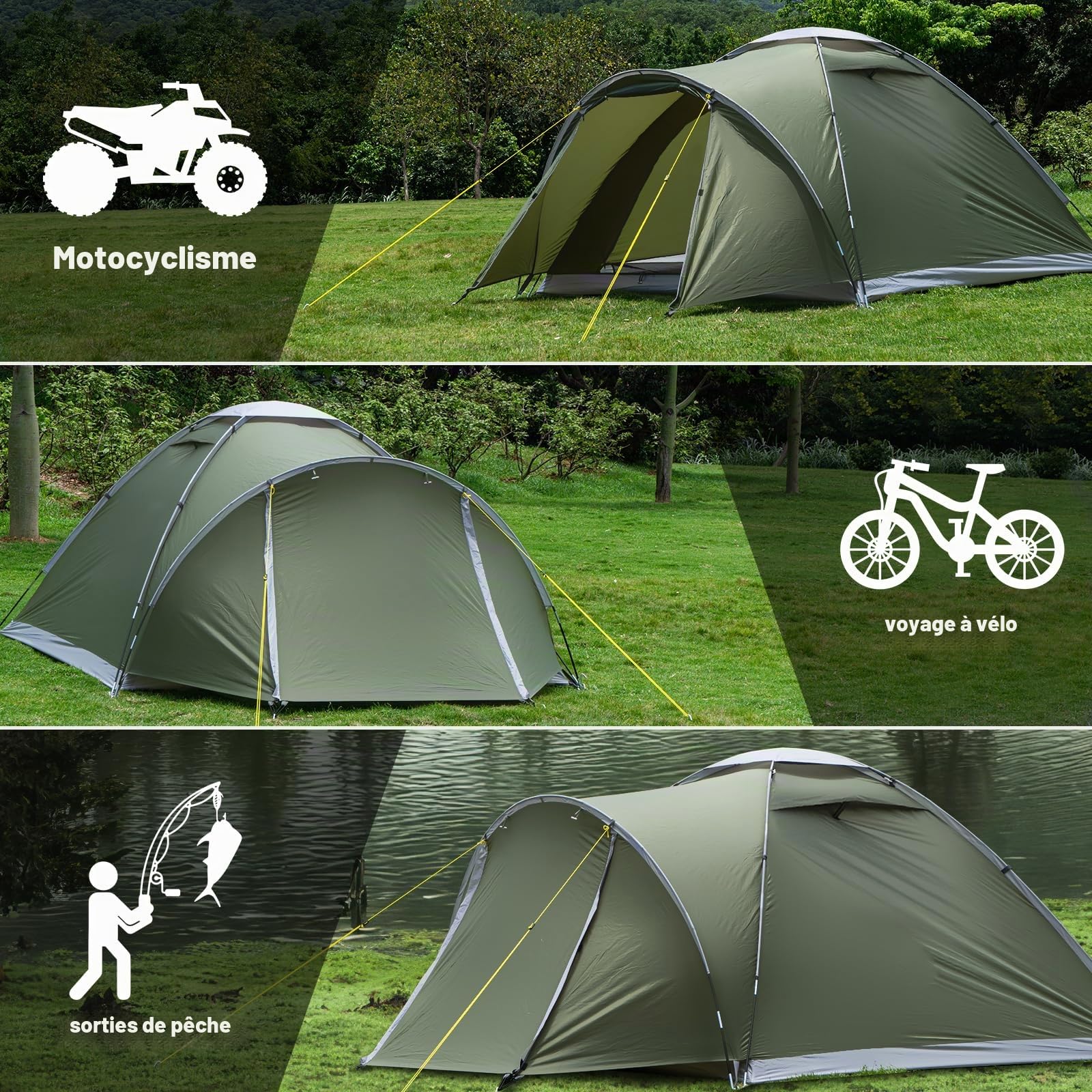 Tente de Camping avec VestibuleTente de Sac à Dos imperméable PU5000 Tent Camping Ultra-légère 3-4 Saisons pour 2-4 Personnes, Montage instantané pour la Plage, la randonnée 2025
