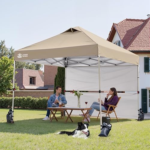 Miniatura 2 de CROWN SHADES Tienda de campaña desplegable de 10 x 10 pies con tela revestida de plata 150D, incluye 2 medias paredes laterales, 4 cuerdas, 8