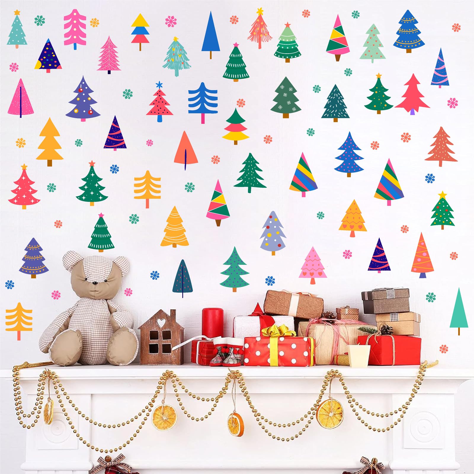 Autocollants sapin de Noël et design forêt colorée pour illuminer le regard des enfants