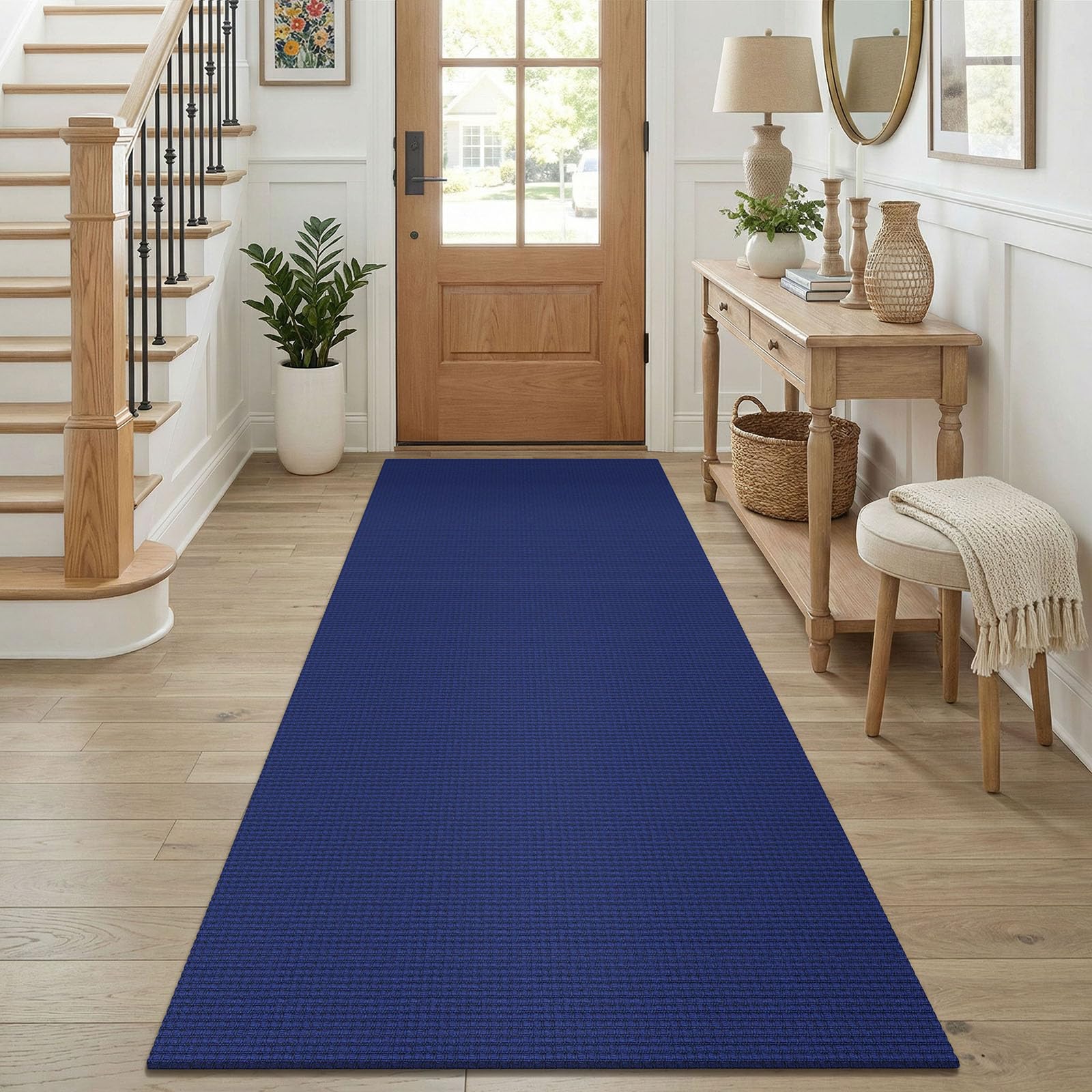KOZYFLY Cotton Runners for Hallway 3x8, Wide Washable Runner Rug, Woven Non Slip Kitchen Runner, Braided Entryway Rug, Floor Carpet for Foyer, Bedroom, Hall, Royal Blue/Navy — image 1