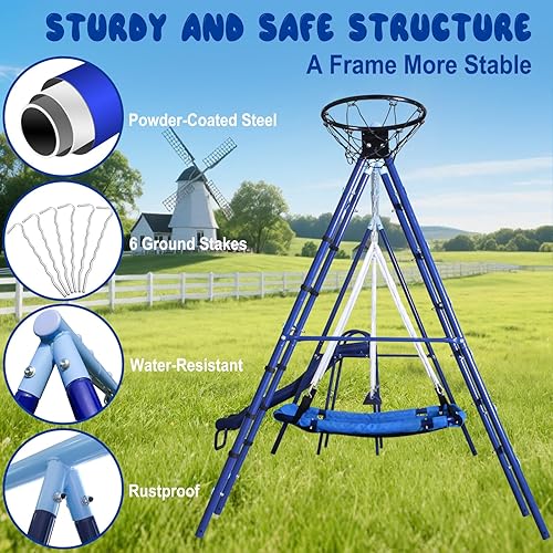 Miniatura 4 de Juego de columpios para niños de 600 libras para patio trasero con soporte de columpio de metal resistente con marco en A, columpio de cinturón,