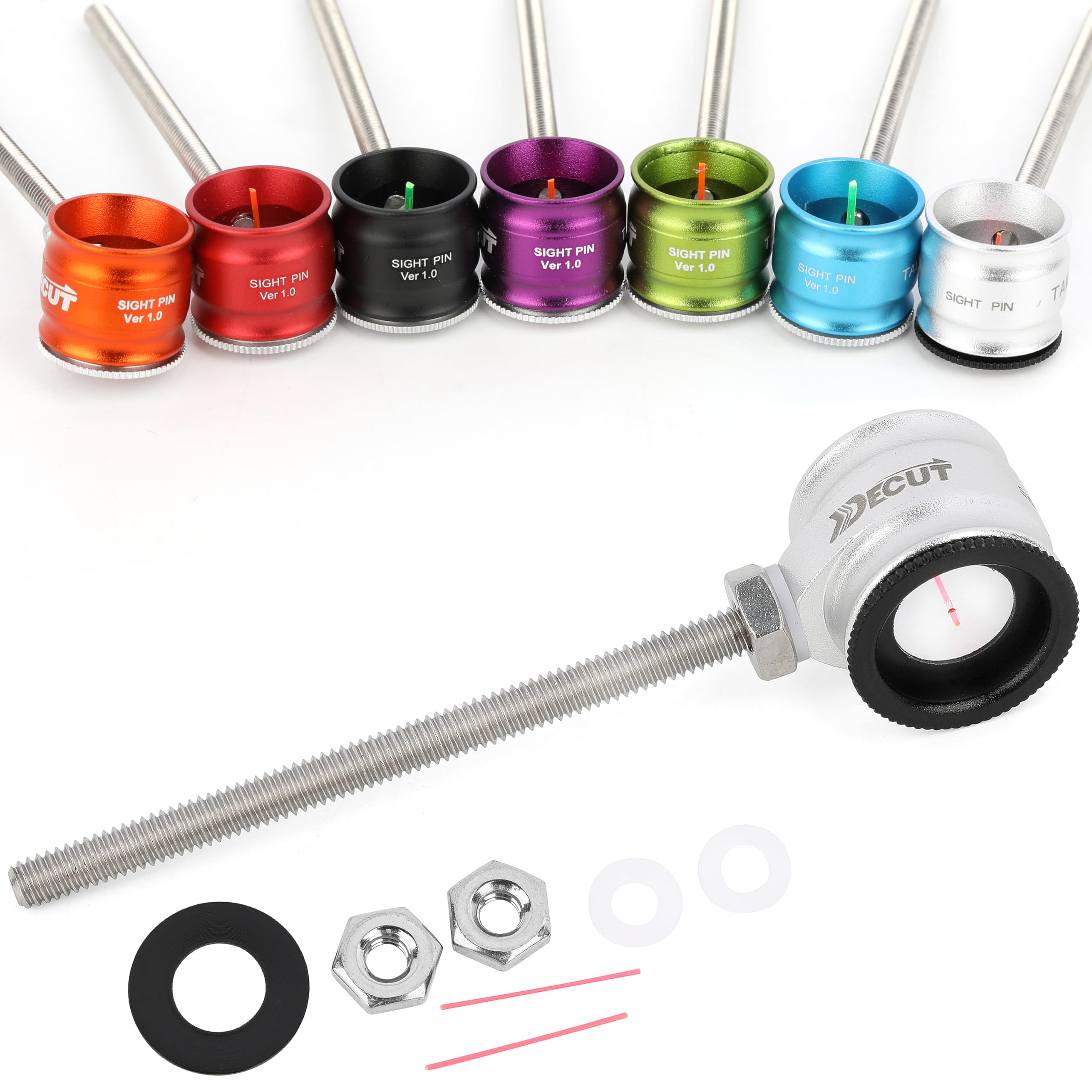 Archery Recurve Bow Sight Head 0.5/0.75/1.0 Optical Fiber Pin Aiming Point Aluminum Sight Suitable for Recurve Bow (Silver,Optical Fiber 1.0)