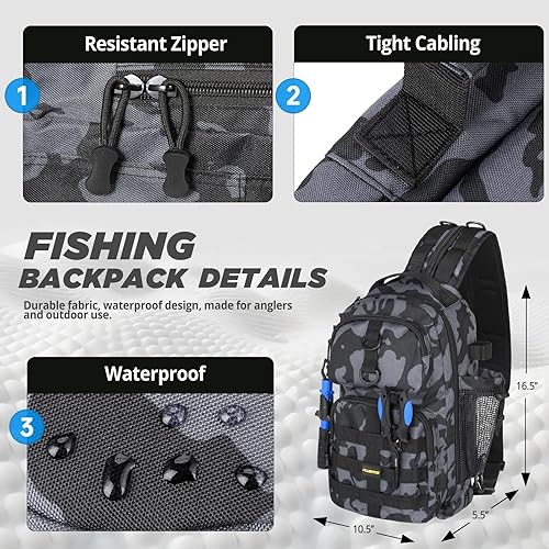 Miniatura 4 de PLUSINNO Mochila de pesca con combinaciones de caña de pescar y carrete, cajas de aparejos, mochila de aparejos impermeable para equipo de pesca
