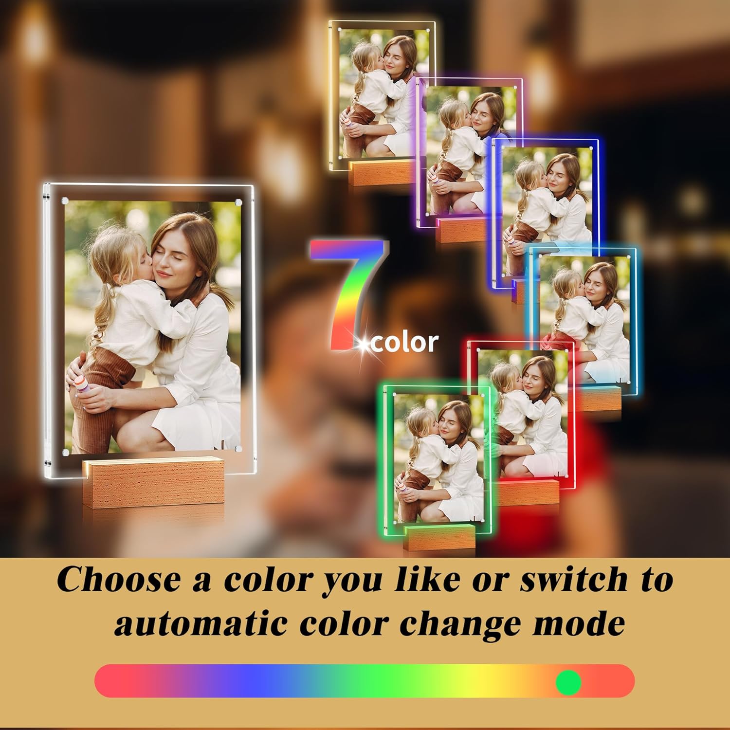 2 Pack 5x7 Acrylic Picture Frame with LED Light Wooden Base, Clear Magnetic Photo Frames, Gifts for Couple, Mom, Dad, Sister, Frineds