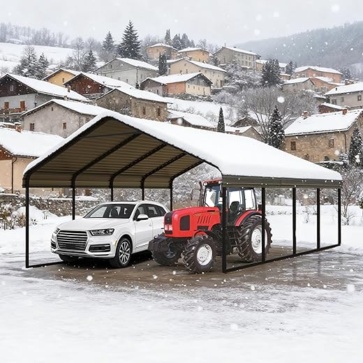 Heavy Duty 20x20 FT Carport Outdoor Yard Metal Carports Car Port for 2 Cars Galvanized Steel Roof & Frame Portable Garage Removable Sidewalls