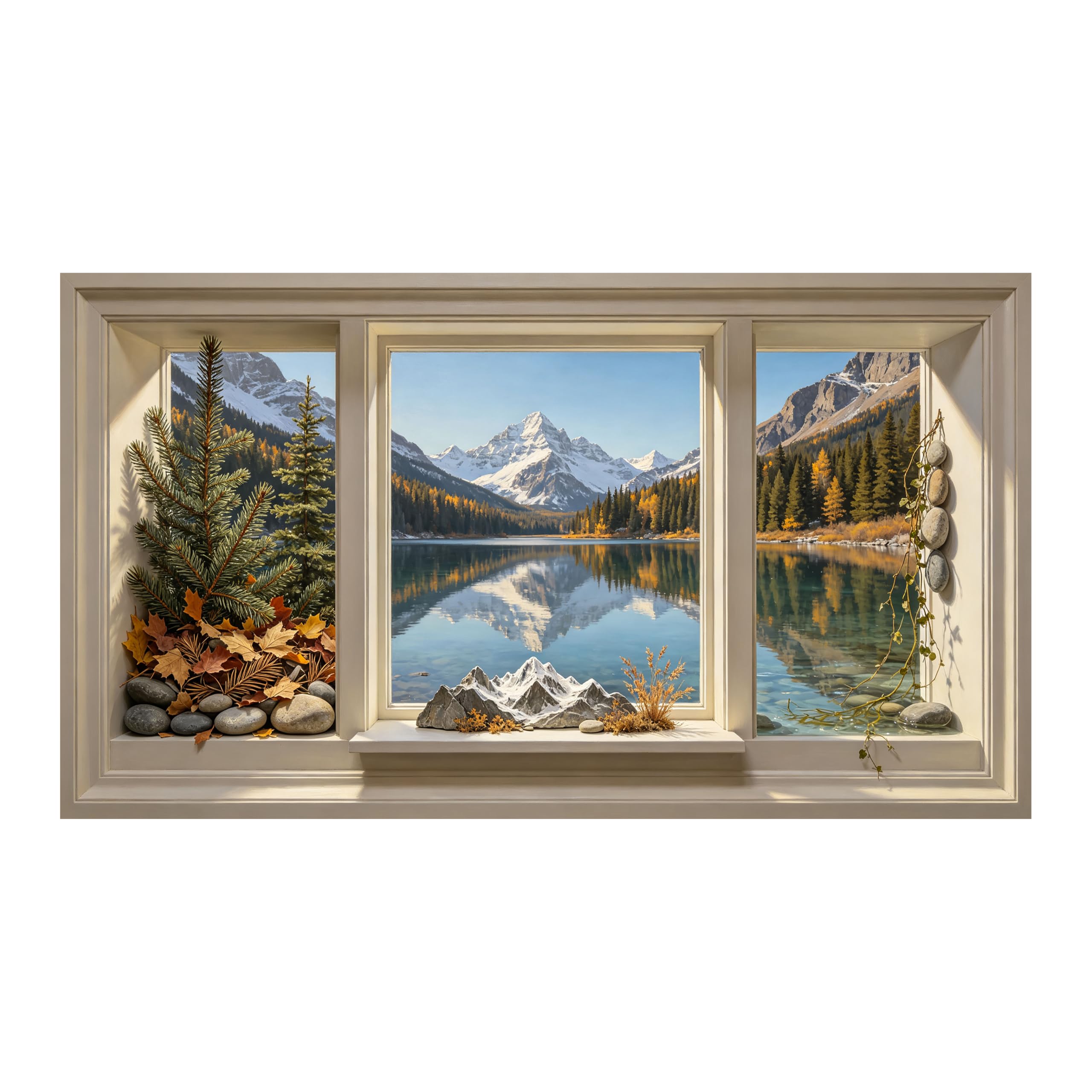 Yzpallescene Art260711249 3D Framed Wall Art Alpine Mountain Lake Window View Autumn Landscape Large Size Selfadhesive Removable Wall Decor Prints Artwork For Living Room Bedroom Office