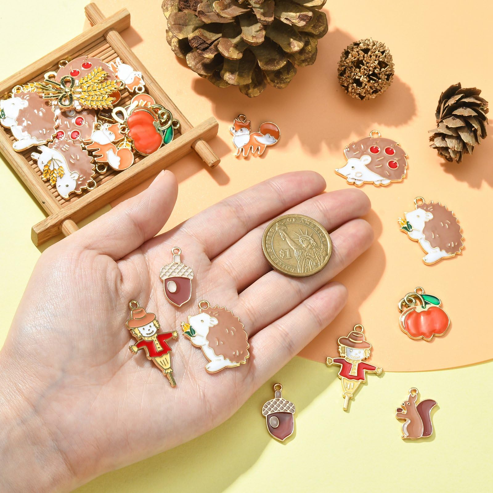 Stiesy 40Pcs 10 Style Enamel Autumn Theme Charms Pendants Squirrel Fox Acorn Charms Scarecrow Hedgehog Dangle Charms for DIY Crafts Bracelet Jewelry Making - Image 4