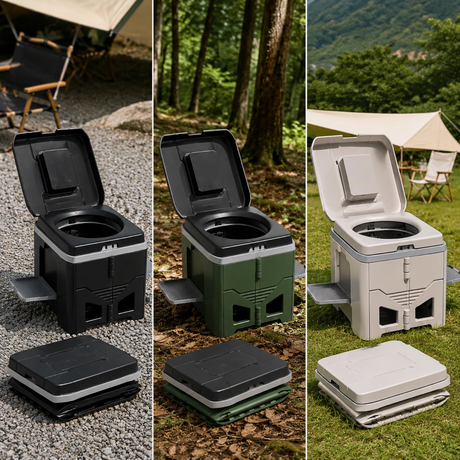 LOVIVER Tragbare Klapptoilette mit Deckel klappbar faltbare Campingtoilette mit Deckel platzsparend Notfalltoilette zum falten für Camping, Weiß