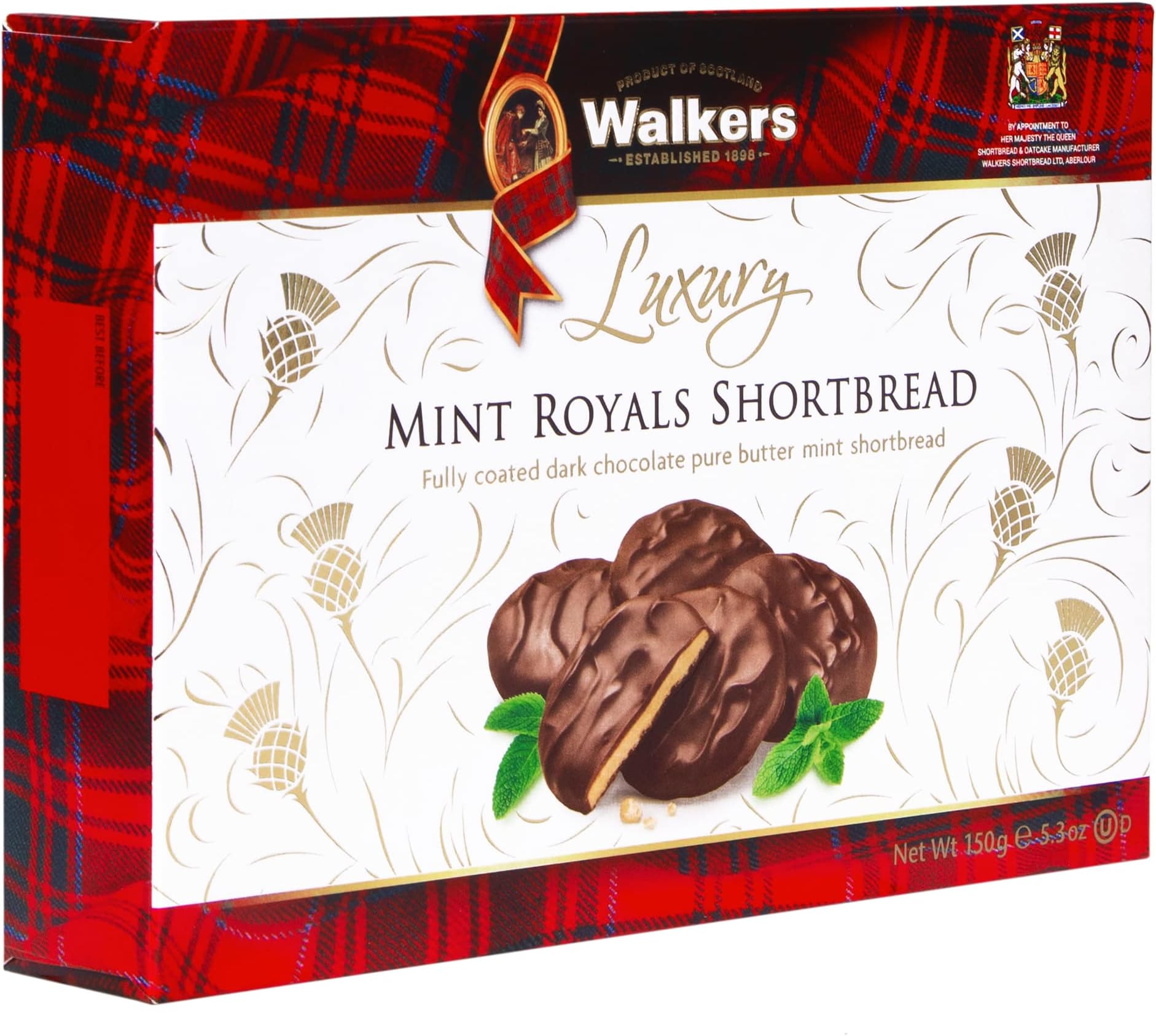 Walker's Shortbread Mint Chocolate Royals Cookies, Luxury Shortbread Cookies, 5.3 Oz Box (Pack of 12)