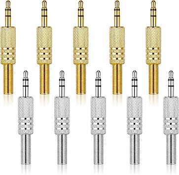 10PCS 3.5mm Replacement Repair Plug TRS 3 Pole Stereo Male Plug 1/8" Earphone Jack Adapters Jack 3.5mm Solder Type DIY Audio Cable Connector for Headphone Headset Earphone Cable Repair