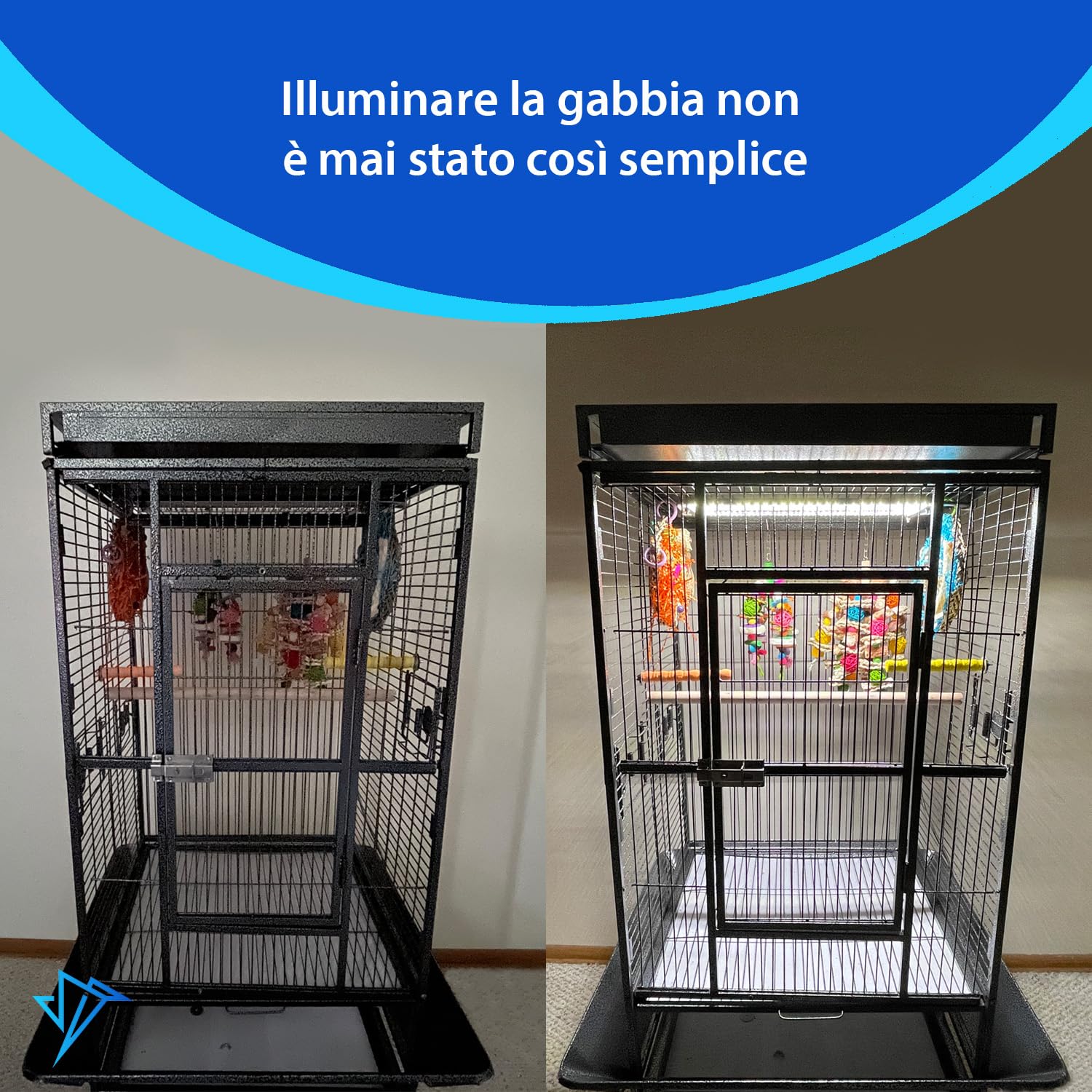 M&M Cage Company Luce per Gabbia HappyBird con Protezione Anti-Morso – LED a Spettro Completo – Illumina in Modo Naturale – Sicura per Pappagalli – Facile da Installare