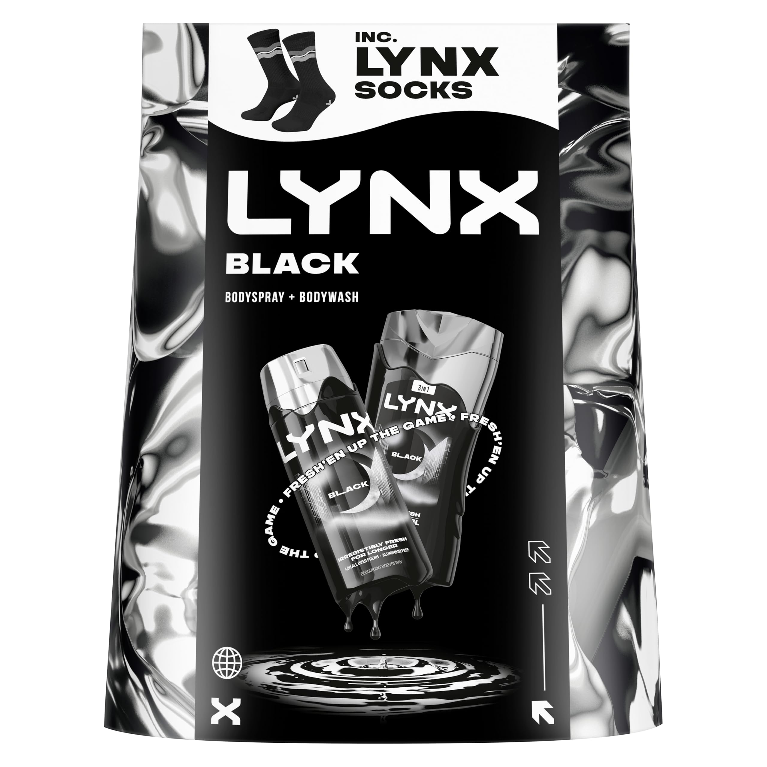 Lynx Gift Set Black Duo with a body wash, a body spray and Socks perfect for any occasion 2 piece