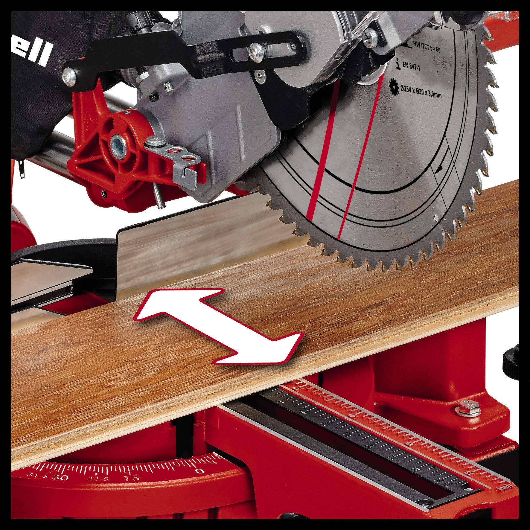 Einhell TC-SM 2531/2 U Troncatrice radiale (230-240 V, 1900 W, giri al min. 4800, lama Ø254 x ø30-60 denti, inclinabile sinistra 0-45°, taglio max 310 x 70 mm, con banchetto)
