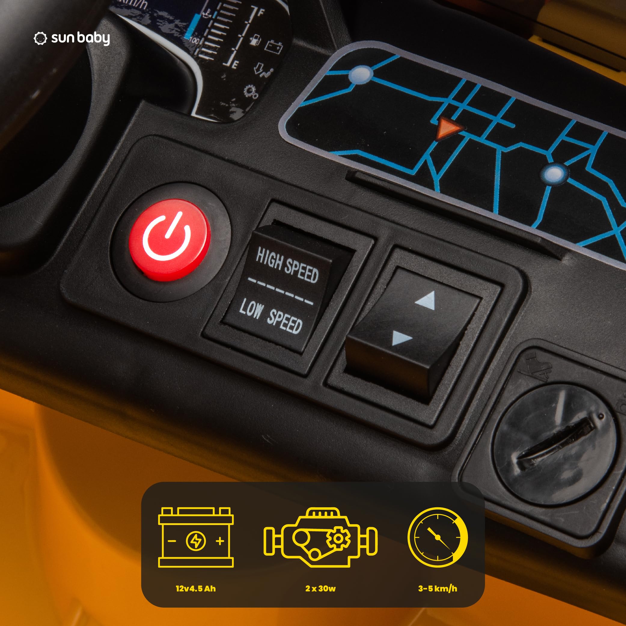 Coche eléctrico para niños Ford de 3 a 6 años, Potencia Motor 30W, Mando a Distancia, suspensión, Faros, Lector MP3 (Amarillo)
