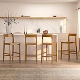 Farmhouse Wooden Bar Stools Set of 4, Mid Century Modern Counter Height Stools with Solid Wood Legs & Back, 25' Armless Barstools Chairs for Kitchen Island, Dining Room, Dark Oak 4 PCS Dark Oak