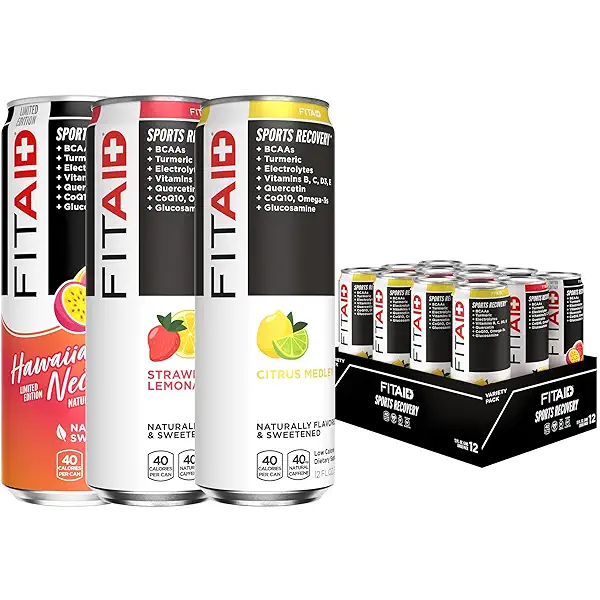 FITAID Recovery Blend Variety Pack BCAA Glucosamine Electrolytes Omega-3s Green Tea 100% Clean Paleo Vegan & Gluten-Free Naturally Sweetened & Flavored 12-oz. cans (Pack of 12) - Packaging May Vary 1