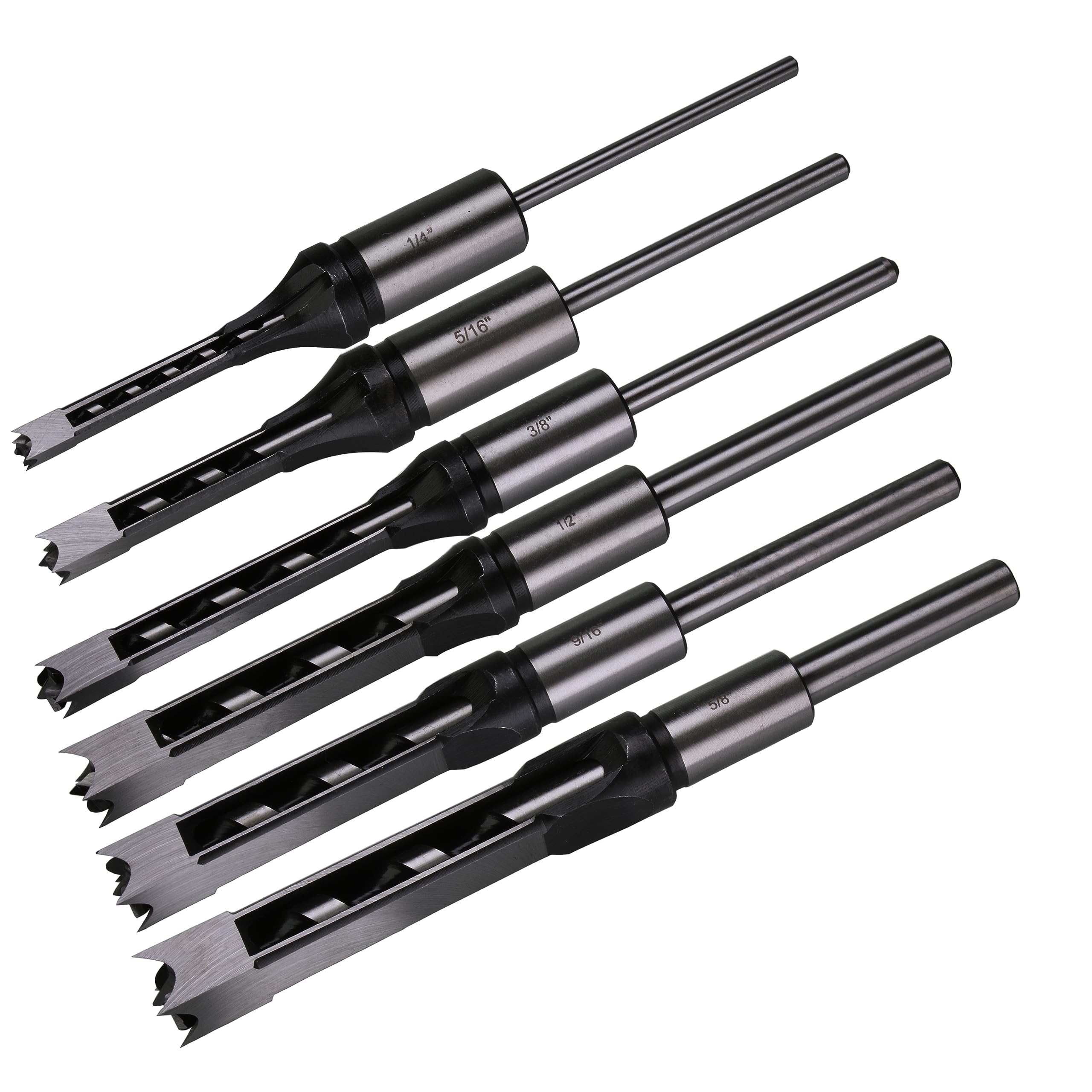 Square Hole Drill Bits for Wood,6pcs Woodworking Square Mortise Drill Bit, Mortise Chisel,1/4 Inch 5/16 Inch 3/8 Inch 1/2 Inch 9/16 Inch 5/8 Inch (All