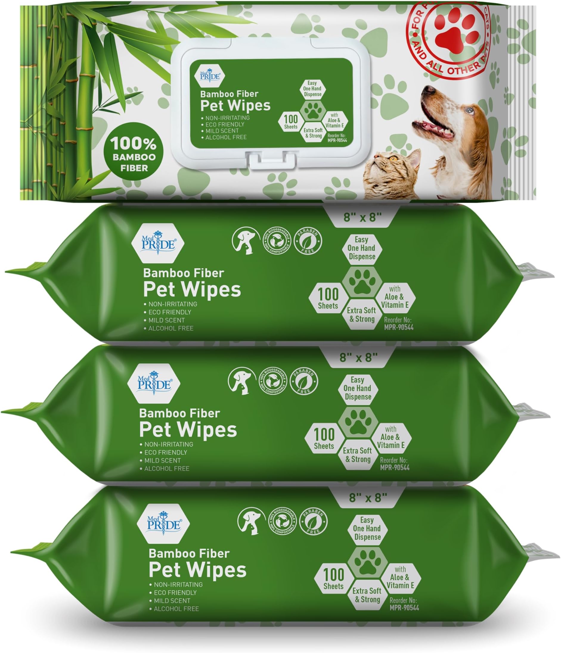 MED PRIDE Pet Wipes XL [4 Packs = 400 Wipes] 8”x8” 100
