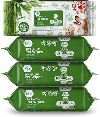 MED PRIDE Toallitas para mascotas 100% fibra de bambú 4 paquetes  400 toallitas  Toallitas de limpieza hipoalergénicas para perros y gatos con aloe