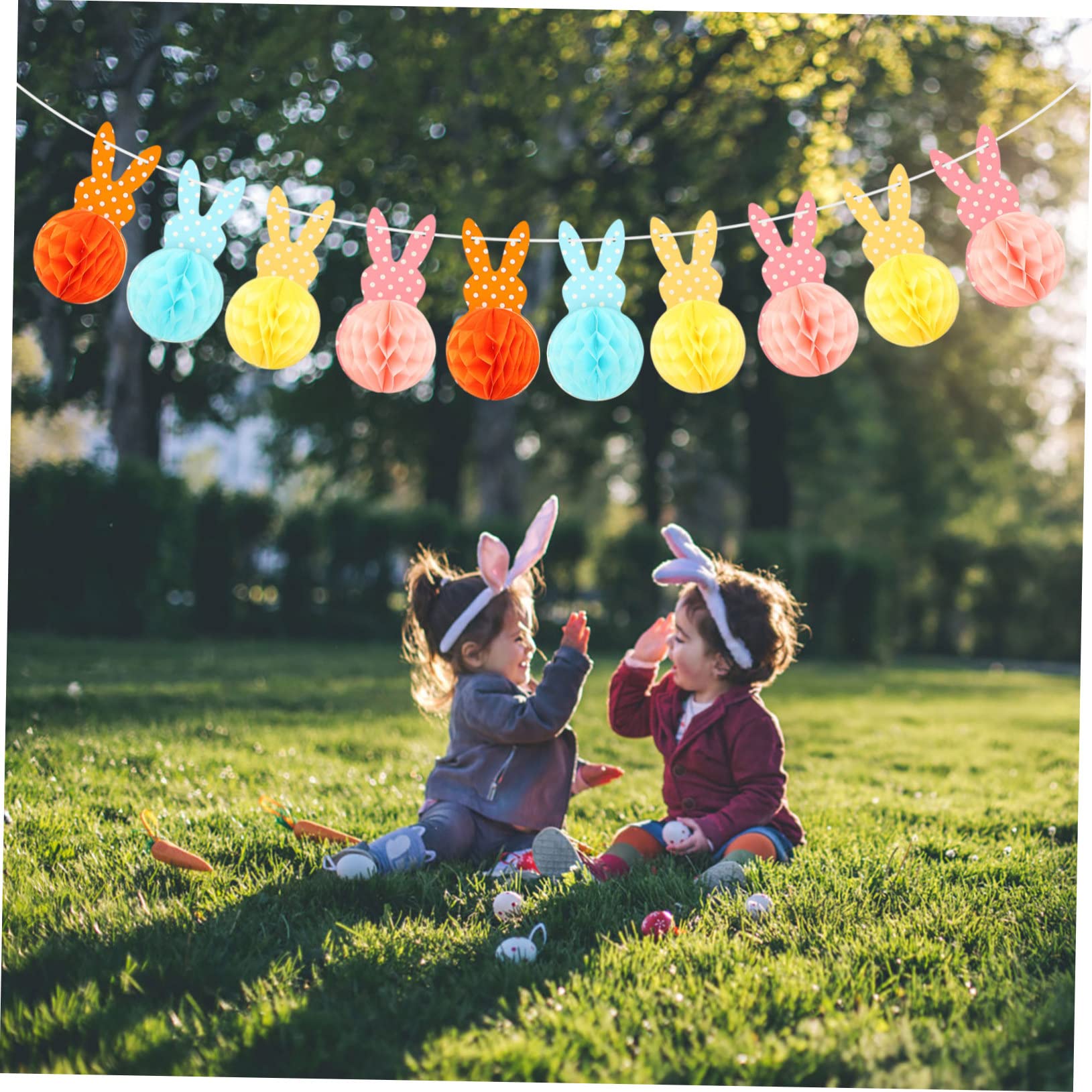 Cabilock 5kawałki Easter Hanging Flag Dekoracyjna Wstęga Tematyczna Wielkanoc Zawieszana Flaga z Motywem Królika Idealna Do Udekorowania Domu i Organizacji Imprez Wielkanocnych