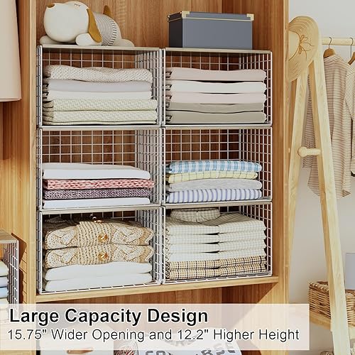 Miniatura 4 de Organizadores de armario y estante de almacenamiento, paquete de 3 cestas apilables de almacenamiento para ropa, suéteres con tablero superior,