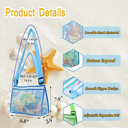Miniatura 7 de Bolsa de juguetes de playa para niños bolsa de playa de malla para niños bolsa de recolección de conchas de playa bolsas de arena para sostener