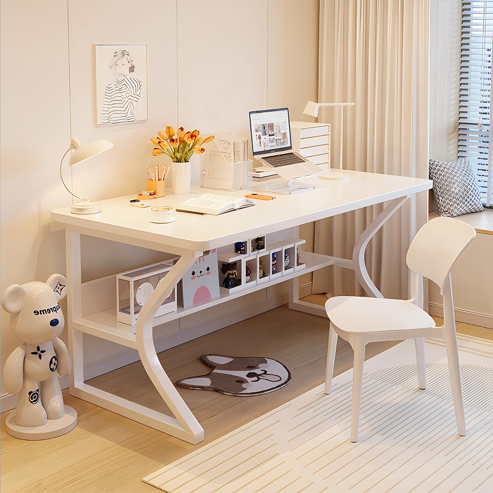 Amazon | パソコンデスク 幅100cm 奥行50cm 白 木製 北欧風 おしゃれ