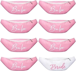 Silkfly 8 Pcs Bachelorette Fanny Pack Set 1 Bride Fanny Pack 7 Babe Fanny Packs with Adjustable Belt Wedding Bachelorette Favors for Bachelorette Party Gifts Groovy Bachelorette Party Decorations