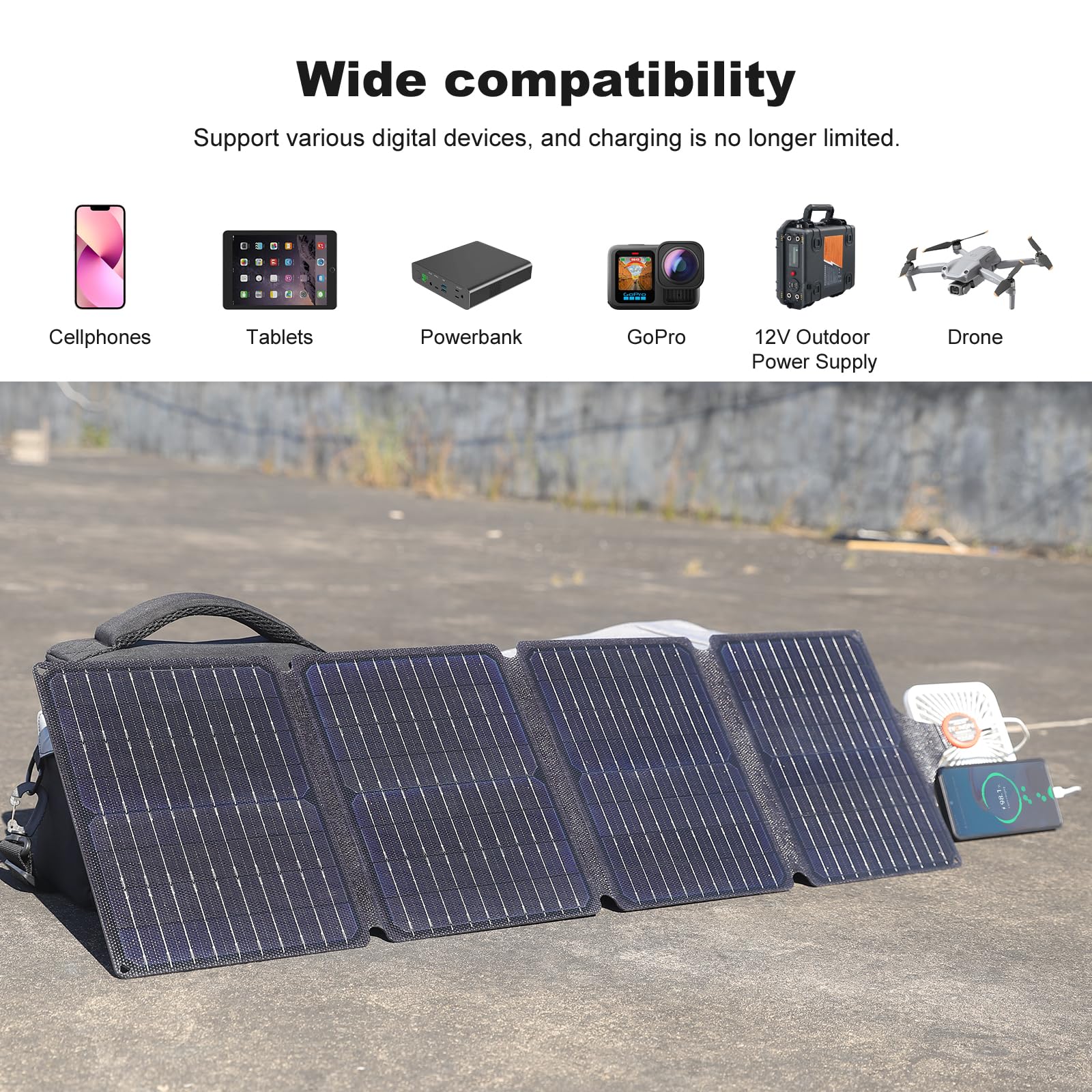 EYONGPV Przenośny składany panel słoneczny 30 W i ładowarka solarna z wyjściem USB-C Croc-Eye, wodoodporna kompaktowa ładowarka solarna IP67 do telefonów, powerbanków, biwakowania, wędrówek, wędrówek
