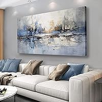 VHMING 24x48 Abstract Blue Gray Canvas Wall Art - Modern Ready-to-Hang Decor for Living Room Bedroom Office