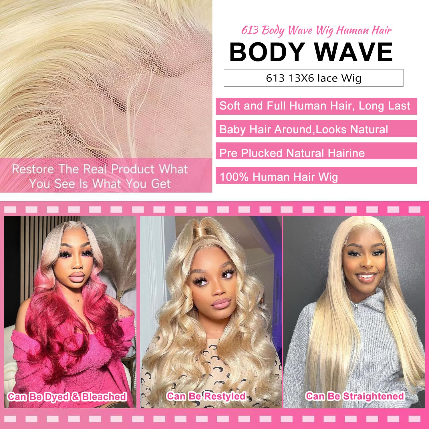 613 13x6 Lace Front Wig Human Hair 180% Density Blonde Body Wave Lace Front Wigs Human Hair 18 Inch Blonde Wig Human Hair 613 HD Lace Frontal Wigs