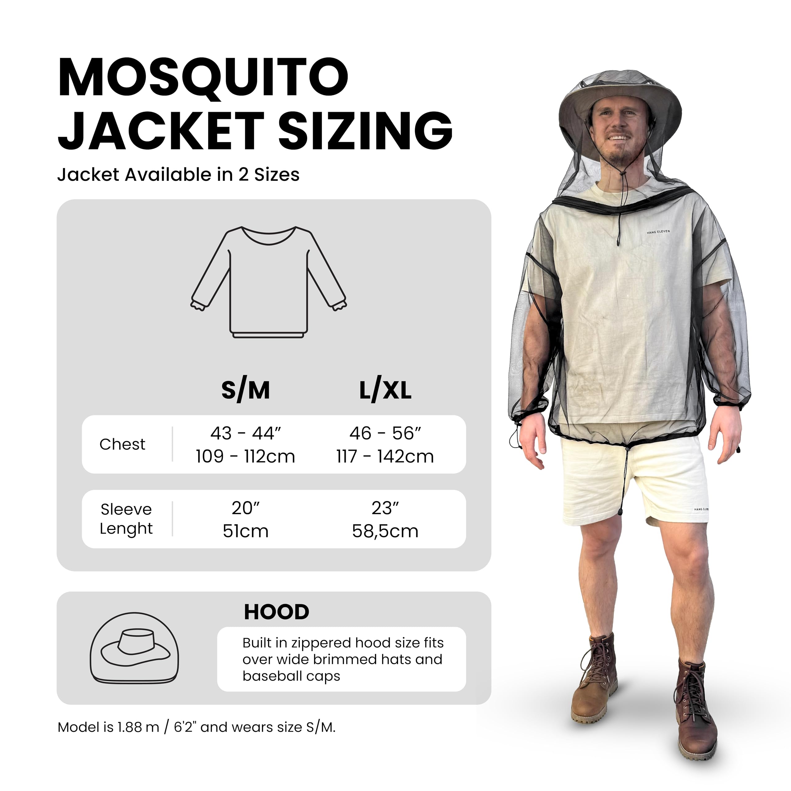 Chaqueta Mosquitera Anti-Insectos – Chaqueta de Malla Ligera & Transpirable con Capucha para Hombres y Mujeres – Protección para Camping, Senderismo, Pesca y Exteriores