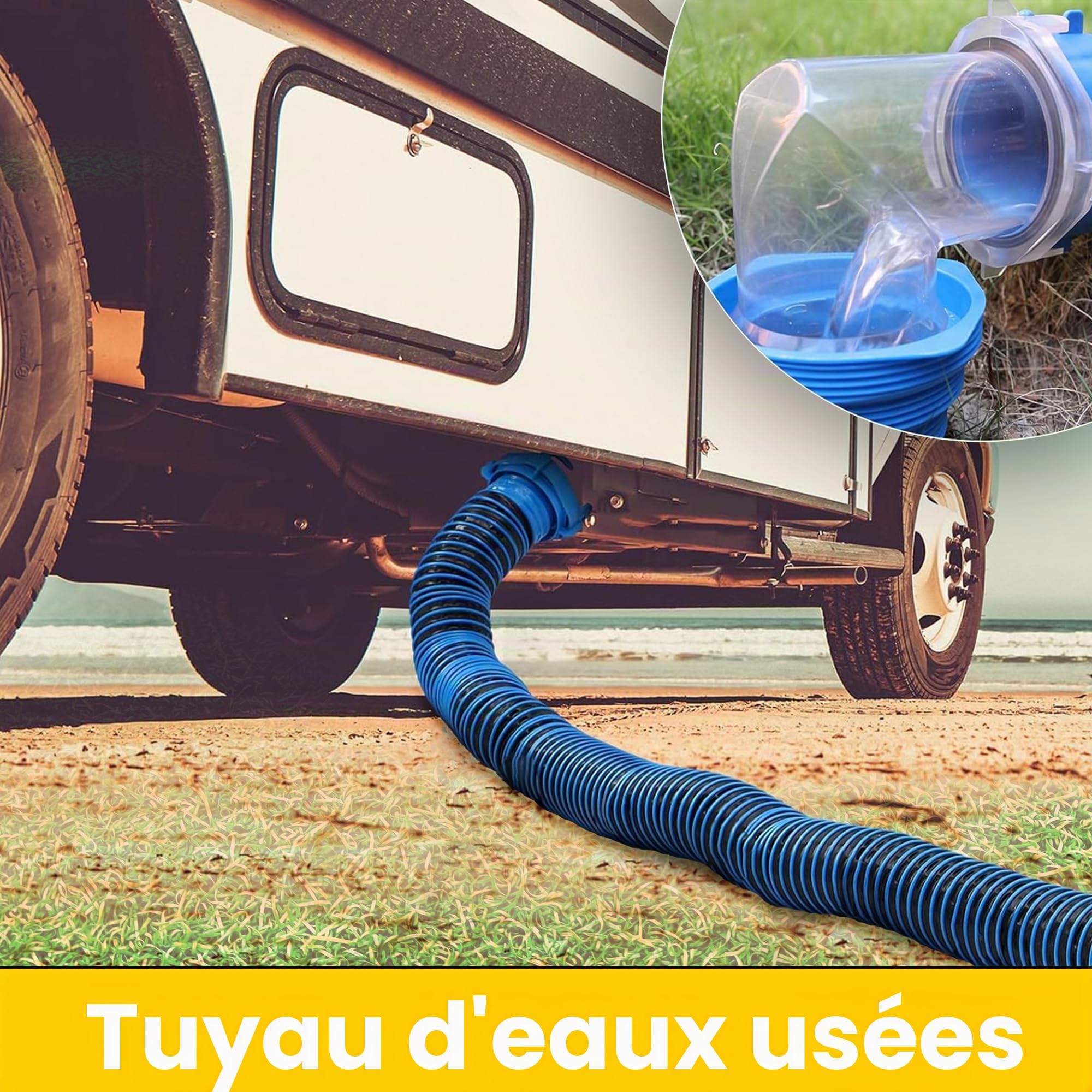Offgridtec® Kit de tuyau d'évacuation pour camping-car sans outils pour évacuer l'eau résiduelle et les eaux usées