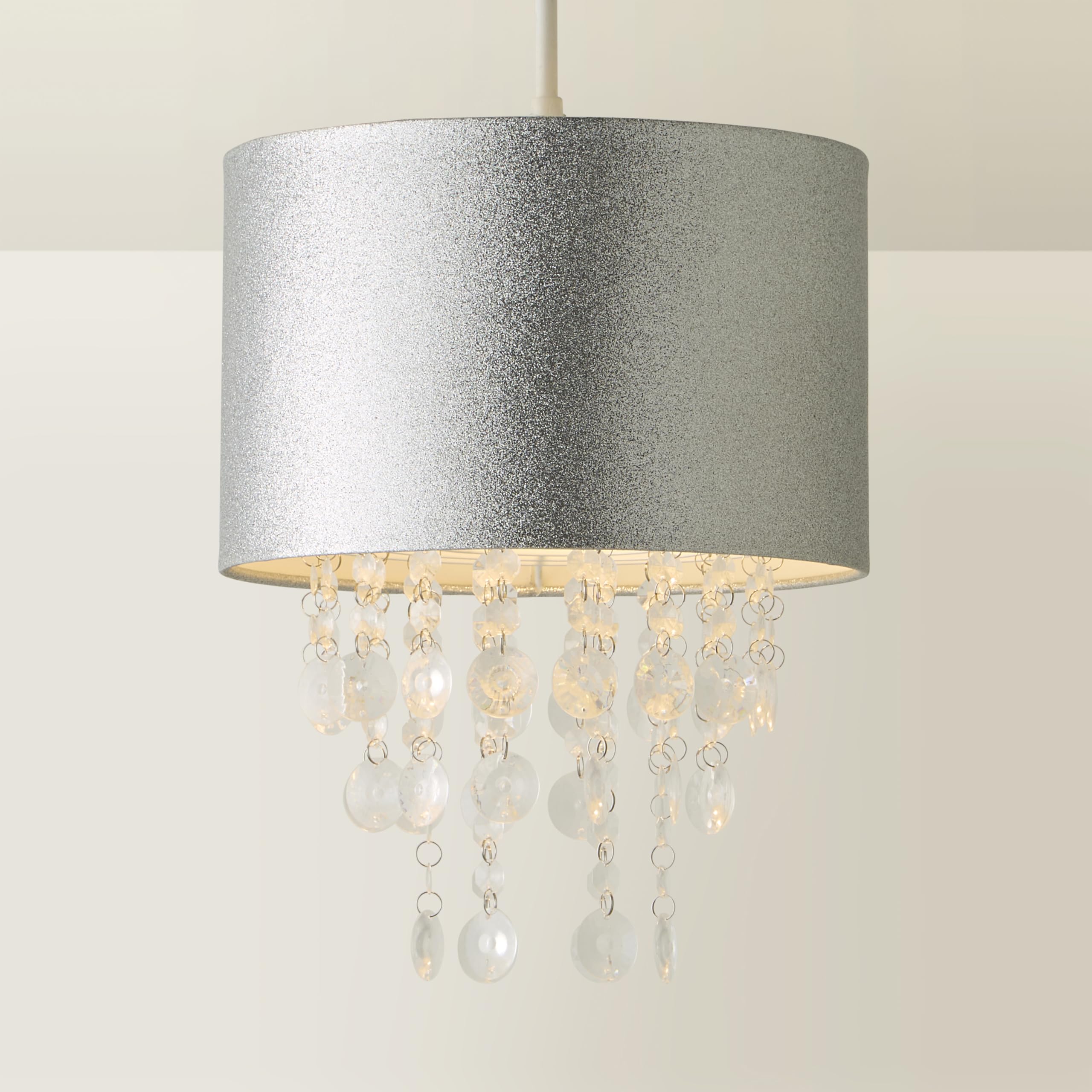 Bonita 28cm Pink Glitter Drum Ceiling Pendant Light Lamp Shade - Easy Fit - Acrylic Droplets