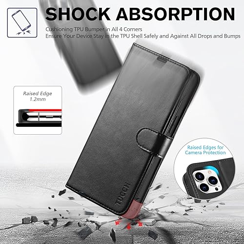 Miniatura 6 de TUCCH Funda tipo cartera para iPhone 14 Pro Max, bloqueo RFID 4 tarjeteros funda interior de TPU a prueba de golpes Funda protectora magnética de